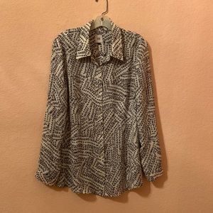 CAbi Split Back Blouse (Item 3255).  Button front with split back.